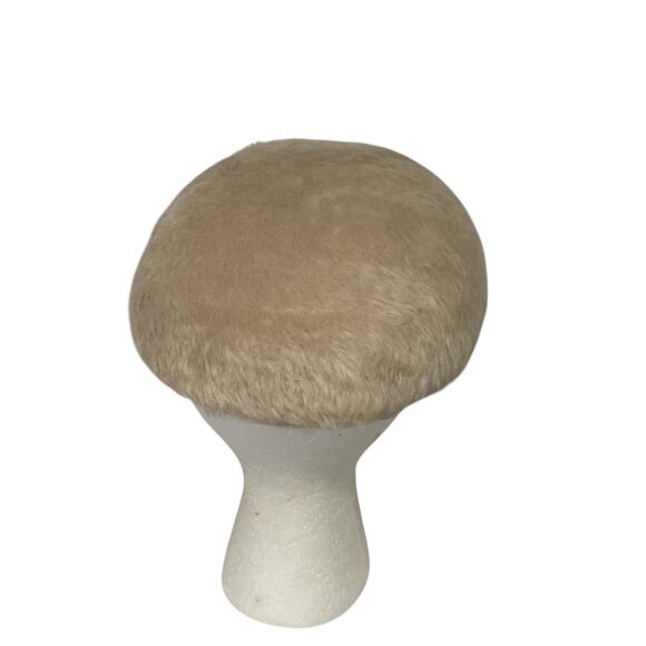 Vintage 60s Mod Faux Fur Velour Cream Ivory Tam Hat Beret OS - Picture 4 of 4